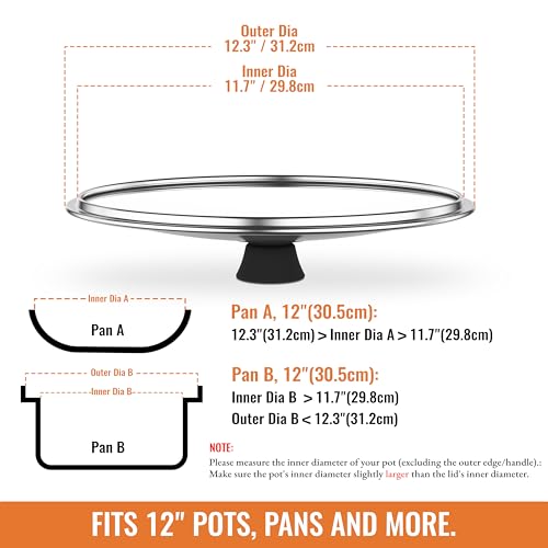 12 Inch Pan Lid For Pots Pans and Skillets (Wide Rim / 12 Inch)