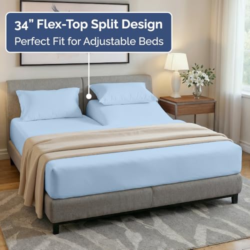 Flex Top Split Head King 4 Piece Sheet Set (24 - Sky Blue / Split Head/Flex Top)