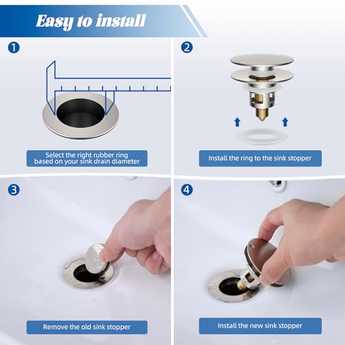 2 Pack All Metal Upgraded Bathroom Sink Stopper (Brushed Nickel)