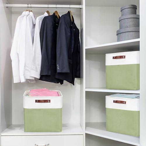 13x13 Cube Storage Bins (Green / Off-White / Cube - 13"x13"x13")