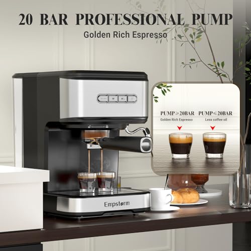 20 Bar Espresso Machine with Milk Frother Steam (Industrial-Silver)