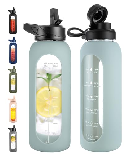 40 oz Glass Water Bottle with Straw (.Sage / 40 Ounces)
