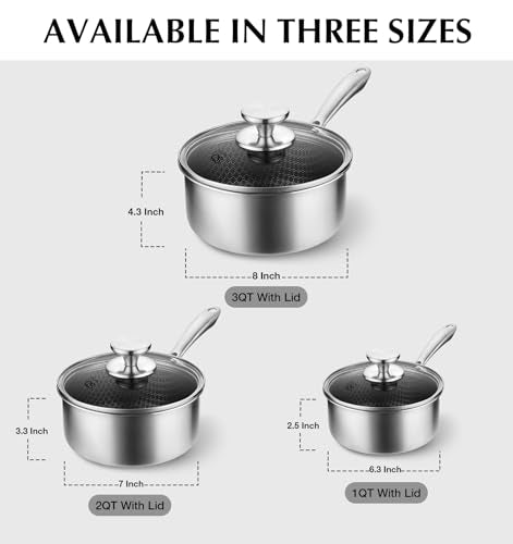 Hybrid Nonstick Stainless Steel Saucepan Set (1+2+3 Quart / Black)