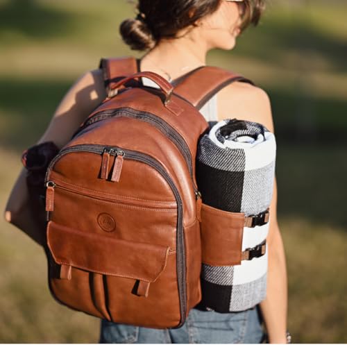 Genuine Leather Picnic Backpack for 4 (Brown)