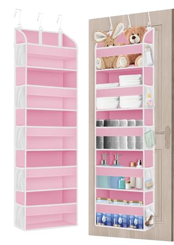 Over the Door Organizer with Clear PVC Windows & 10 Mesh Pockets (1 Pack / Pink)