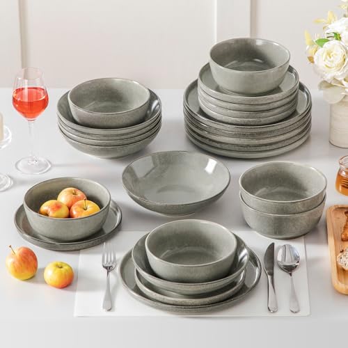 ANYA 24 Pieces Plates and Bowls Set (Stone Gray / 24 Pcs (Service for 6))