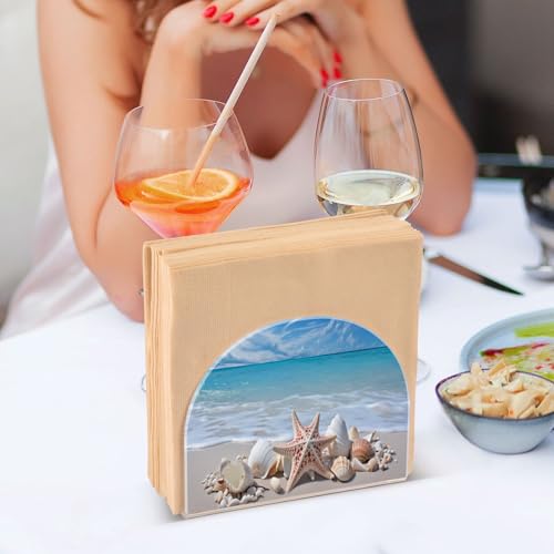 Starfishes Beach Seashells Napkin Holder for Table Paper Napkins Holder Acrylic Tissue Dispenser Kitchen Dining Room Bathroom Party Car Decor (NH071 / 4.1x4.9x1.97in)