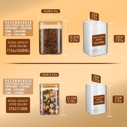 37oz 115oz Square Glass Storage Containers with Lids 2 (115oz*1/37oz*1)