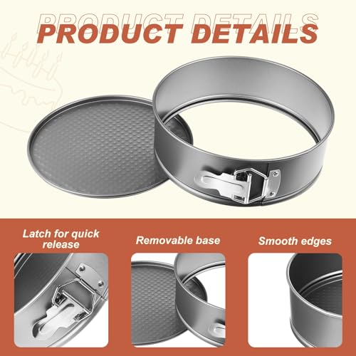 4 Pcs 8 Inch Non Stick Springform Pan with Removable Bottom Carbon Steel Round Springform Cheesecake Pan with Stainless Steel Spring Buckles for Baking Kitchens Restaurant (Gray / 8 Inch)