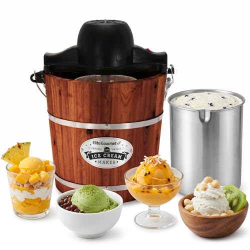 EIM418 4Qt Old Fashioned Walnut Wood Bucket Ice Cream Maker (Walnut)