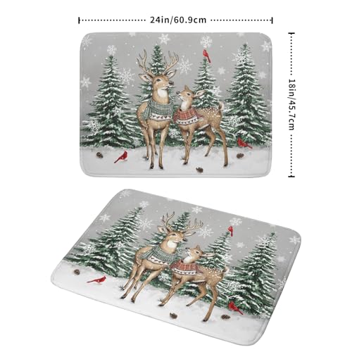 Winter Deer Dish Drying Mat Pine Tree Absorbent Dish Dry Pad Seasonal Microfiber Dish Drainer Mats for Kitchen Counter Coffee Bar 18x24 in (Deer Pine Tree / 18" x 18")