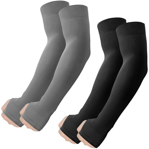 Arm Sleeves with Thumb Hole (2 Pairs - Black+dark Gray)