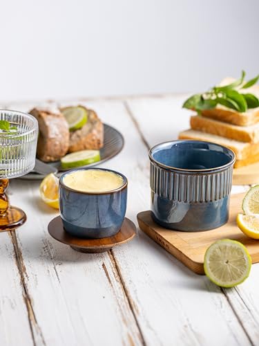 Ceramic Butter Dish with Lid (Blue / Stripe-3.94"dia)
