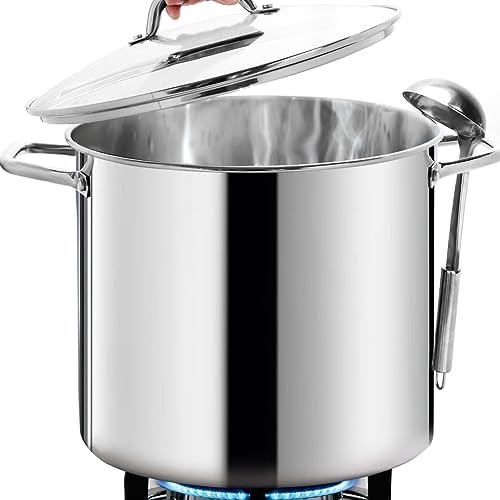 LARGE STOCK POT 24 Quart With Lid (24 Quarts / Mirror Polished Stainless Steel)