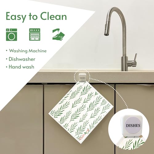 Swedish Dishcloths for Kitchen (Green Leaves)