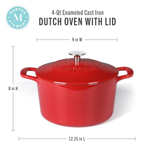 Gatwick 4 Quart Enamel Cast Iron Dutch Oven (Red / 4-Quart)