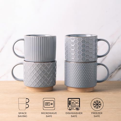 15 OZ Stackable Coffee Mugs Set of 4 (Gray / 15 Ounces)