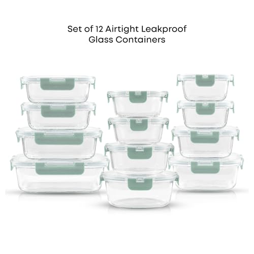 24pc Borosilicate Glass Storage Containers with Lids (Color Sage Green)