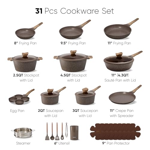 31pcs Pots and Pans Set (Dark Brown / 31 Piece)