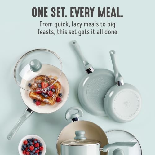 16pc Ceramic Nonstick Pots & Pans Cookware Set (16 Piece Cookware Set / Bloom / Turquoise)