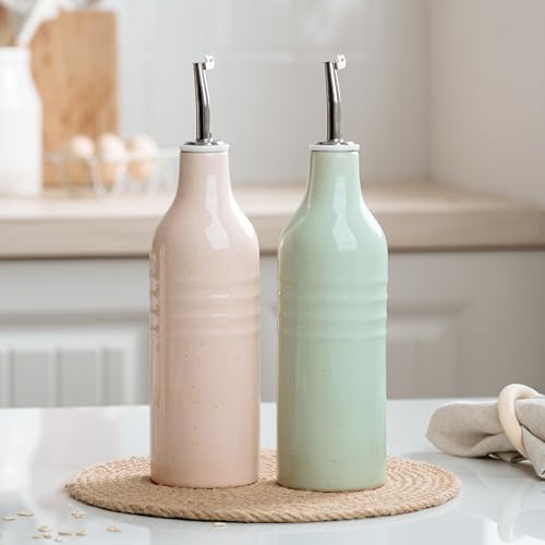 16oz Ceramic Oil Dispenser Bottle (Light Pink and Light Green / 2 Pieces (Jupiter))