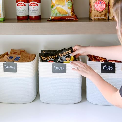 13 Inch Cube Storage Bins Cotton Rope Woven Baskets for Organizing 3 (Off White & Mixed Blue / 13 x 13 x 13 (Standard))