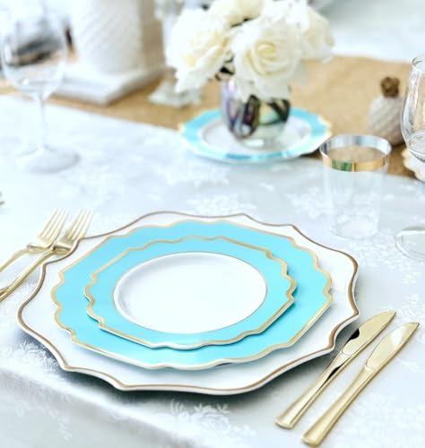 OCCASIONS Disposable Plastic Plates for 80 Guests (640 Piece (80 Guest) / F. Imperial Aqua & Silver)
