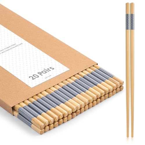 Bamboo Chopsticks Reusable 20Pairs (Style 1 - 20 Pairs - 9.45 inches)