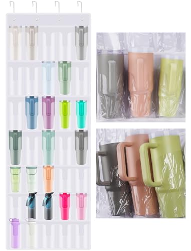 35 Pocket Door Hanging Cup Organizer Fit for Stanley Tumbler 30 40oz (75.2'' x 24.4" / White (Upgraded))