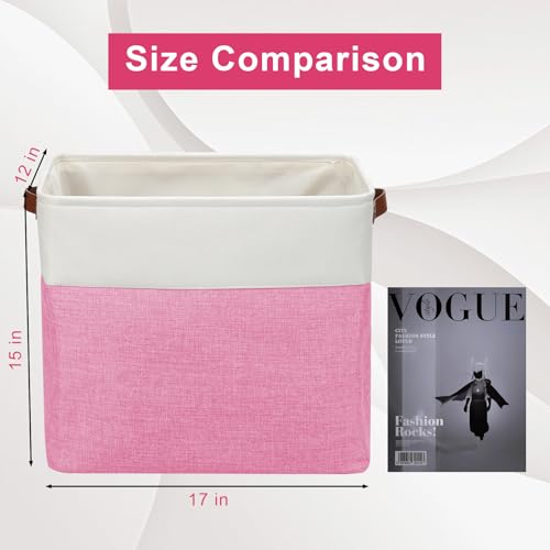 Large Fabric Storage Baskets (Pink / Off-White / Extra Large -17"x12"x15")