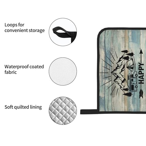Happy Camper Oven Mitts and Pot Holders Sets of 4 (One Size / Happy Camper 2)