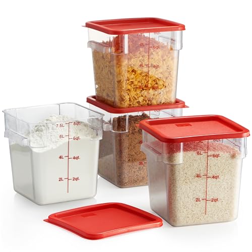 4 Pack Food Storage Container with Red Lid (8.0 Qt 4-Pack(Red Lids))
