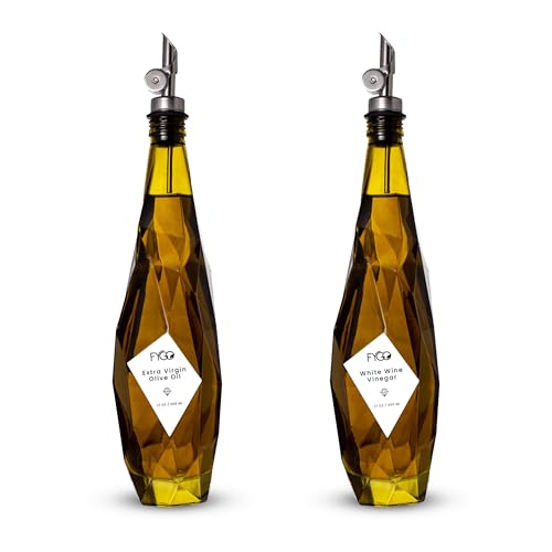 Diamond Lux Olive Oil Bottle Dispenser (500 ml - Set of 2 / Olive green bottles - White Sticker)