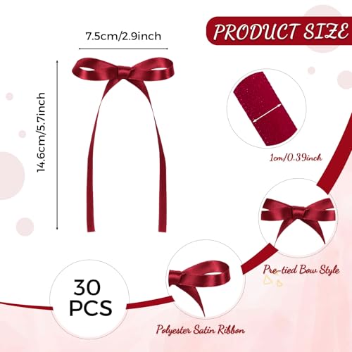 30 Pack Bow Cake Toppers Wine Red Ribbon Bows for Cake Back to School Decor (Wine Red)