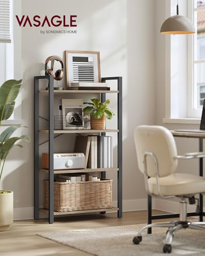 4 Tier Bookshelf (Heather Greige + Ink Black / 4 Tiers (11.8"D x 26"W) / Without Back Panels)