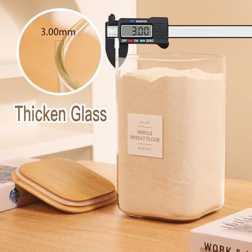 2 Pack large Square Glass Flour and Sugar Containers with 132 Kitchen Pantry Labels