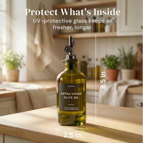 Green Glass Olive Oil Dispenser Bottles For Kitchen (Green/Black / 12oz)