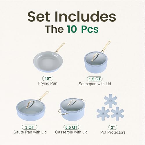 Ceramic Cookware Sets (Light Blue / 10 Pcs Set)