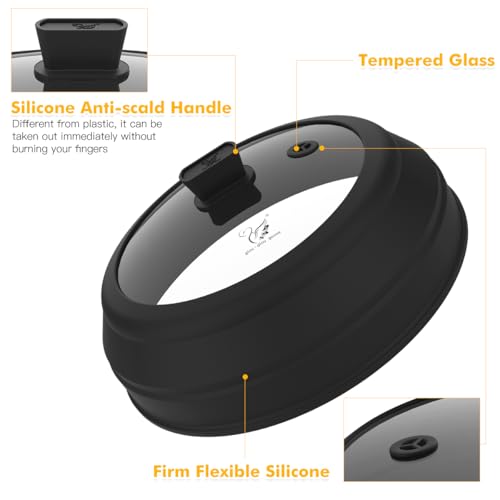 Microwave Splatter Cover Glass Splatter Guard Lid with Collapsible Silicone for Food Plate Covers 8.5 inch Black (Black / 8.5 inch)