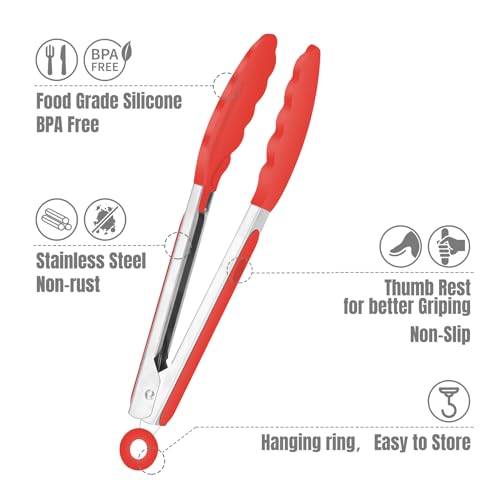 Small Silicone Kitchen Tongs 7 (Red,Blue,Green)