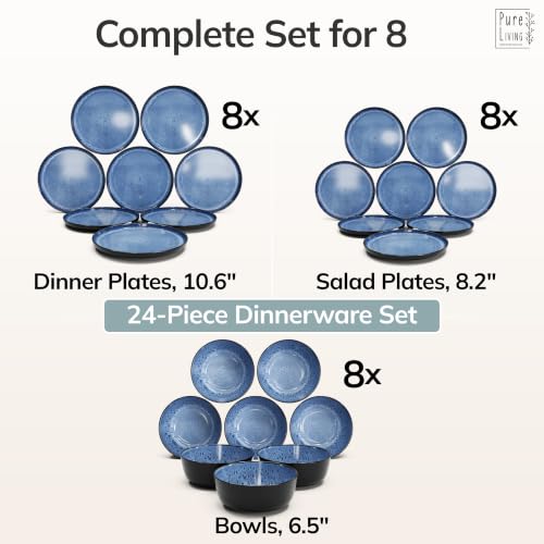 24 Piece Stoneware Dinnerware Set for 8 (Dark / Deep Blue / Set for 8 (24pcs))