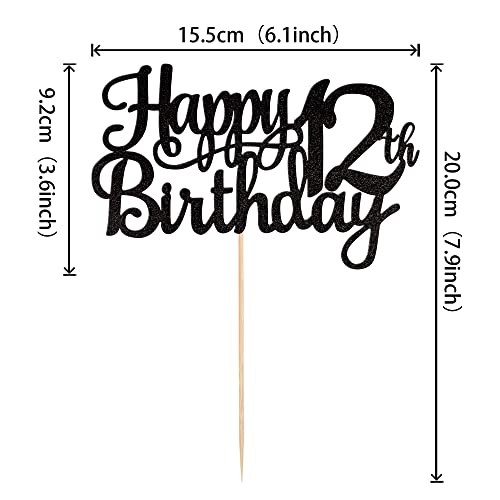 1 PCS Happy 12th Birthday Cake Topper Glitter Cheers to 12 Years Birthday Cake Pick 12 Fabulous Cake Decoration for Happy 13th Birthday Theme Party Decorations Supplies Black (Black / 12th)