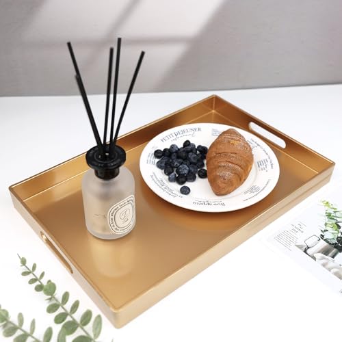 Gold Decorative Serving Tray with Handles (Gold)