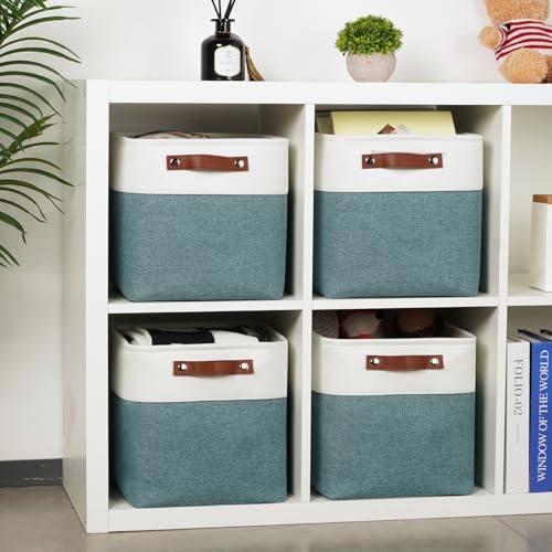 11x11 Cube Storage Bins for Organizer (White&Dark Green / S-11"x11"x11")