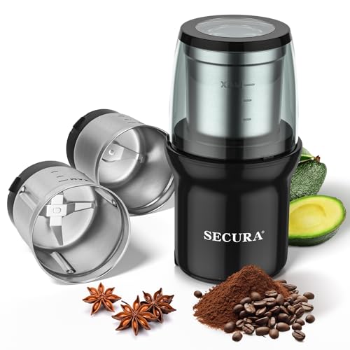 Electric Coffee and Spice Grinder (Black / 2 removable bowl)