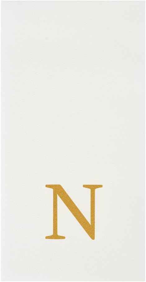Luxenap 15.8 X 7.9 Inch Linen-Feel Guest Towels, 50 Lettered Hand Towels - Gold Letter 'N', Sans Serif Font, White Paper Dinner Napkins, airlaid, For Restrooms And Tables