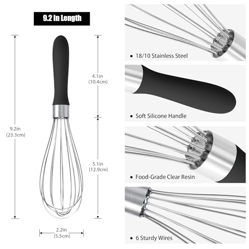 18 8 Stainless Steel Balloon Whisk for Cooking (S / Black)