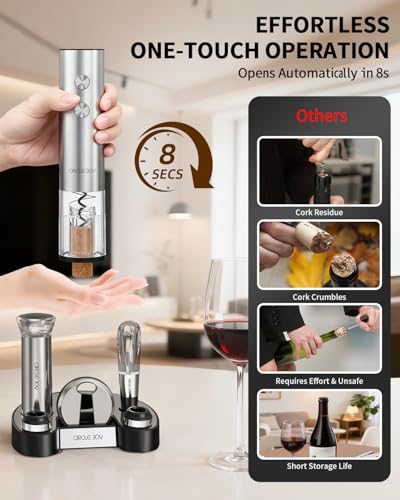 Electric Wine Bottle Opener Set Stainless Steel Rechargeable Wine Opener 8 (8-in-1 Silver / Rechargeable)