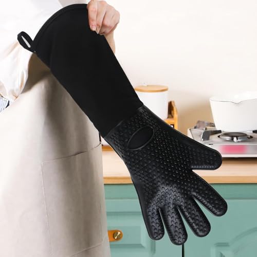 Extra Long Professional Silicone Oven Mitts with Quilted Liner