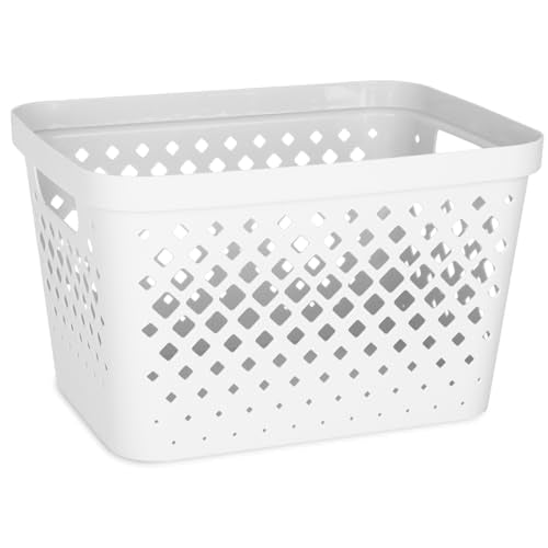 Plastic Storage Basket Set (White / 4 Gallon)